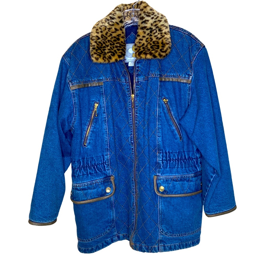 Women’s Vintage Jean Chore Coat Leopard Sherpa Collar Work Cottage Utility (S)